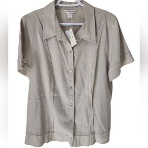 Christopher Banks Linen Blend Blouse w/ Mother of Pearl Buttons. Size XL